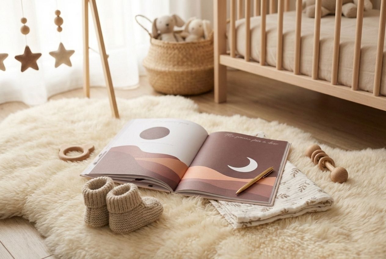 Livret de grossesse My Baby Story beige, carnet à remplir pour suivre la grossesse et conserver les souvenirs.